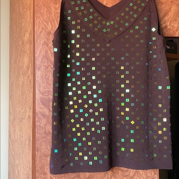 Chic Brown Sequin Embellished Women's Tank Top - Picture 4 of 6